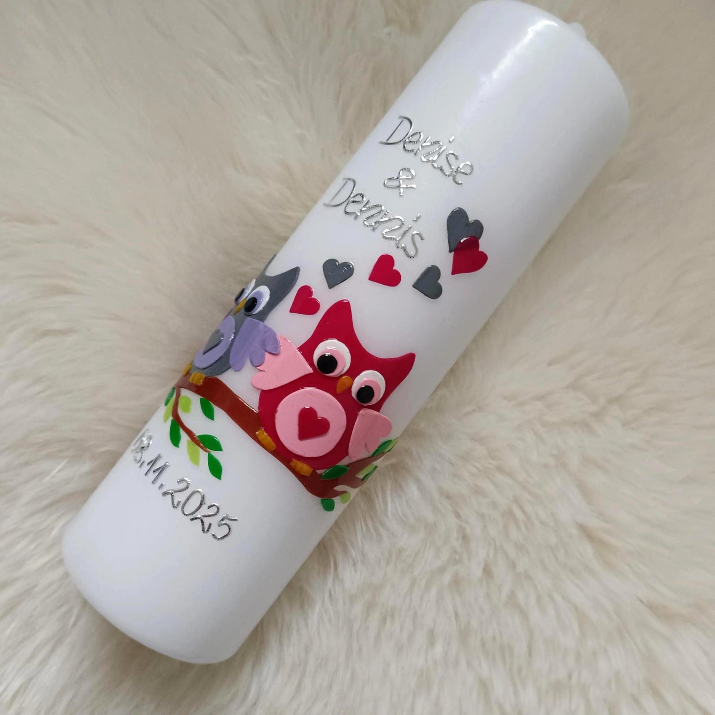 Hochzeitskerze Eulen, inkl. Beschriftung