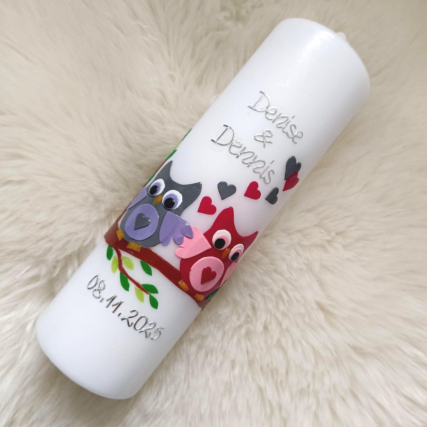 Hochzeitskerze Eulen, inkl. Beschriftung