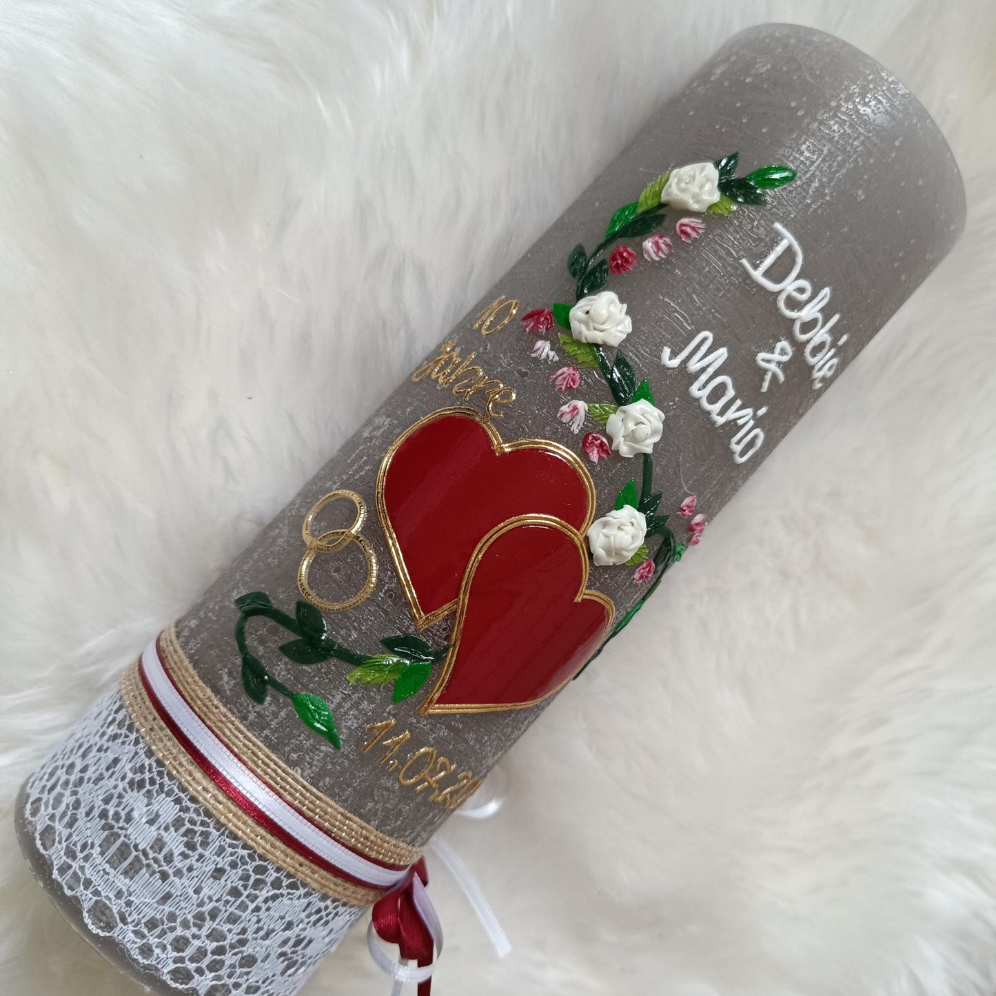 Hochzeitskerze Rustikal Rustica, Hochzeitkerze, Brautkerze, Wedding candle, Liebende Herzen, inkl Wachsbeschriftung