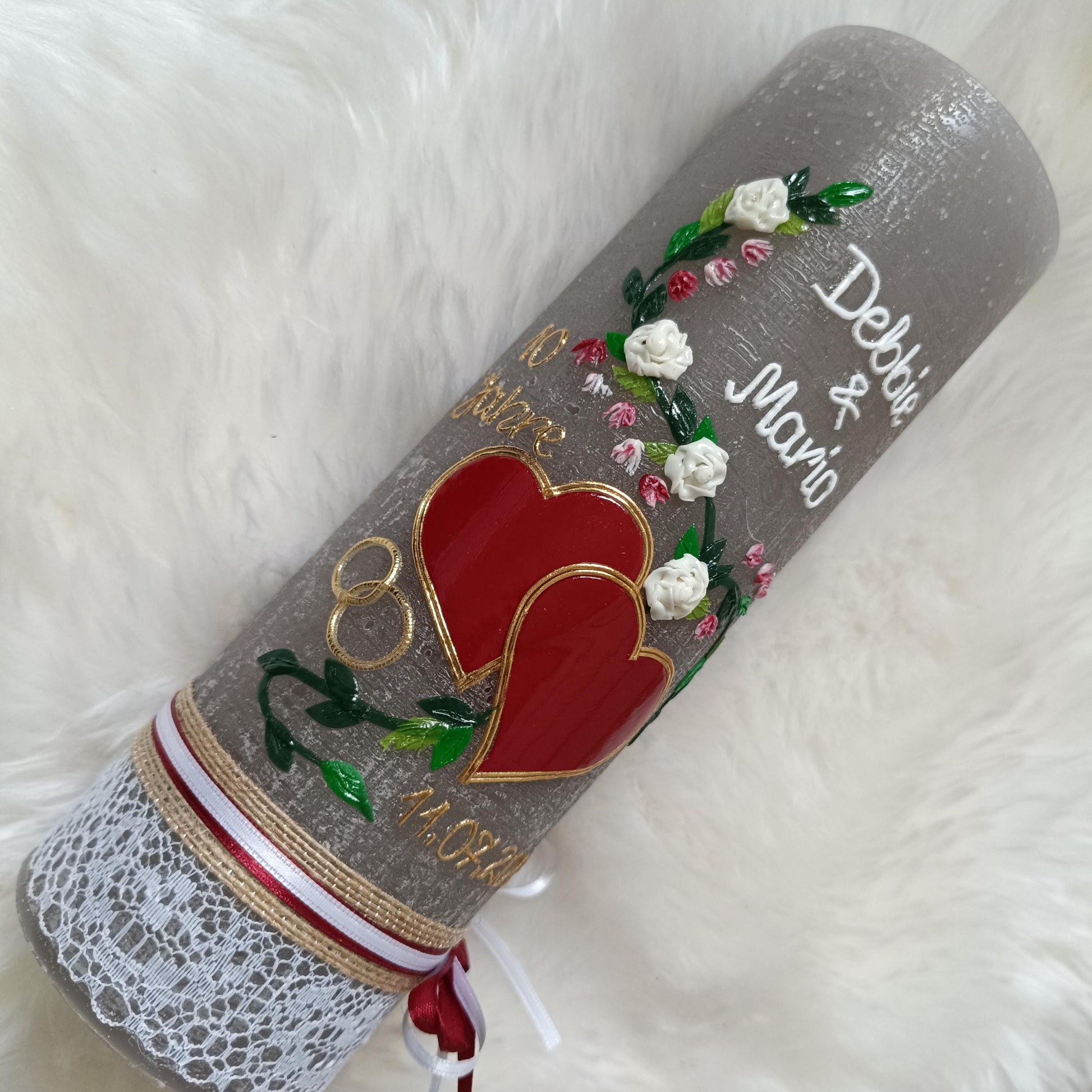 Hochzeitskerze Rustikal Rustica, Hochzeitkerze, Brautkerze, Wedding candle, Liebende Herzen, inkl Wachsbeschriftung