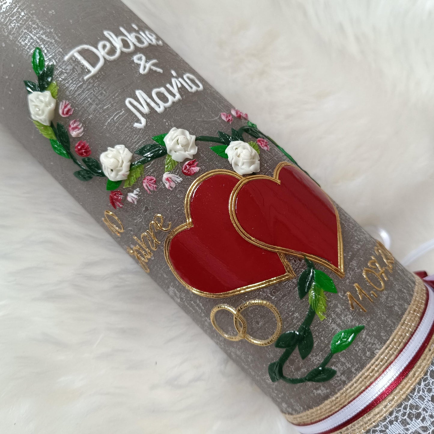 Hochzeitskerze Rustikal Rustica, Hochzeitkerze, Brautkerze, Wedding candle, Liebende Herzen, inkl Wachsbeschriftung