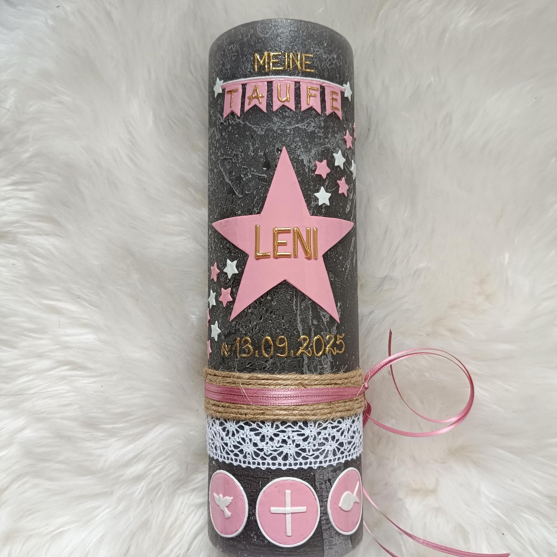 RUSTICA, VINTAGE-Look, SHABBY, Taufkerze, Mädchen, Rustikal, Stern, Wimpel, Junge, Kerze, Taufe, keine Folie, inkl Wachsbeschriftung