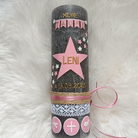 RUSTICA, VINTAGE-Look, SHABBY, Taufkerze, Mädchen, Rustikal, Stern, Wimpel, Junge, Kerze, Taufe, keine Folie, inkl Wachsbeschriftung