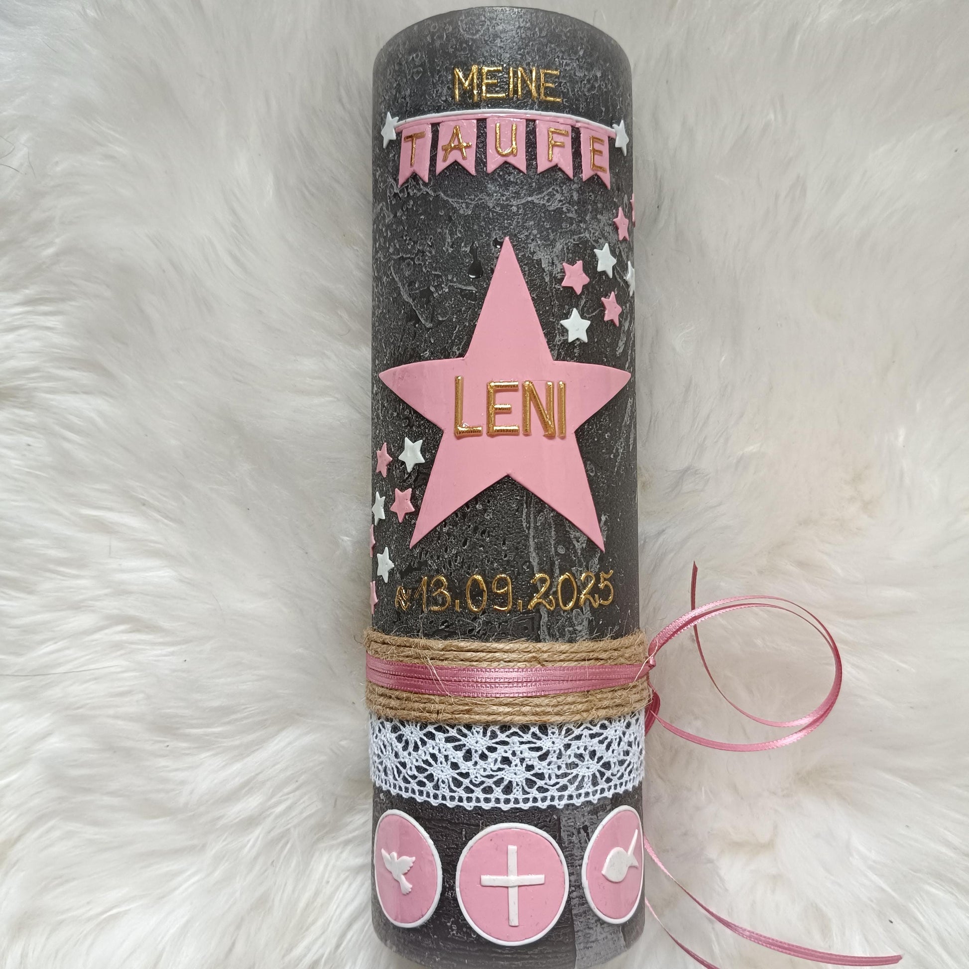 RUSTICA, VINTAGE-Look, SHABBY, Taufkerze, Mädchen, Rustikal, Stern, Wimpel, Junge, Kerze, Taufe, keine Folie, inkl Wachsbeschriftung