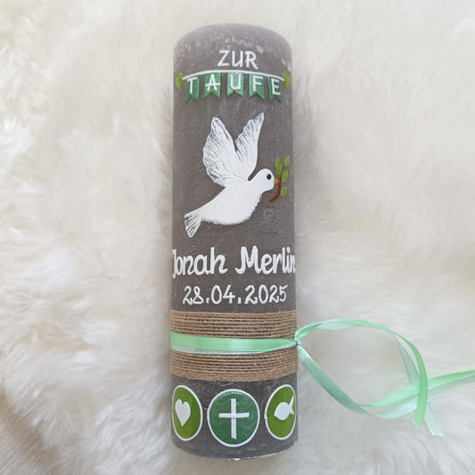 RUSTICA, VINTAGE-Look, SHABBY, Rustikal, Taufkerze, Friedenstaube, Taube, Mädchen, Junge, rosa, Wachsbeschriftung, Farbwünsche möglich