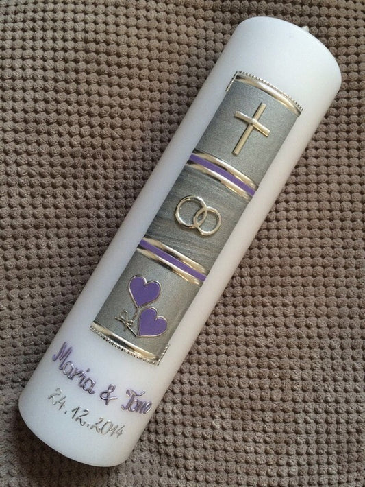 Hochzeitskerze - Hochzeitkerze - Kerze - inkl. Wachsbeschriftung - Wachsverzierungen - keine Folie