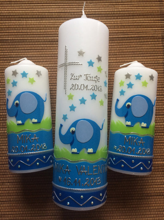 Taufkerze Elefant Junge Set