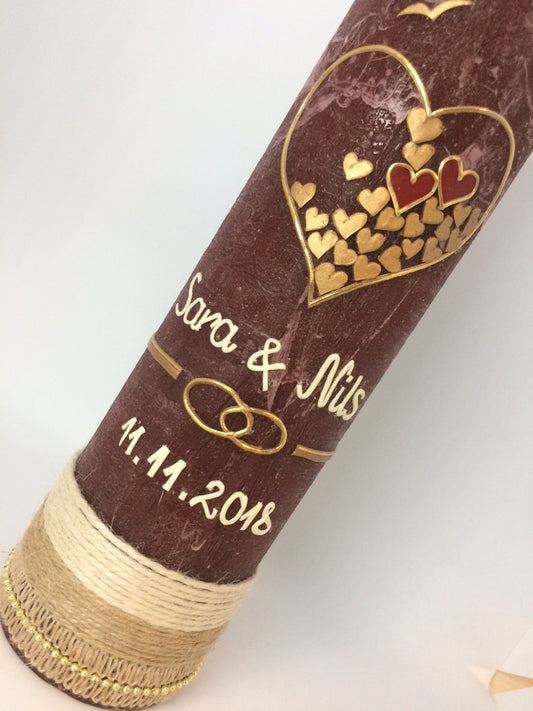 RUSTICA, VINTAGE-Look, SHABBY, Rustikal, Hochzeitkerze, Hochzeitskerze, Herz füllt sich mit Liebe, inkl Wachsbeschriftung