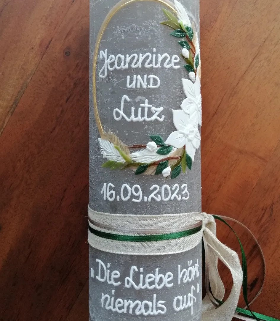 Hochzeitskerze RUSTICA, VINTAGE-Look, SHABBY, Rustikal, Hochzeitkerze, Brautkerze Flora, inkl Wachsbeschriftung