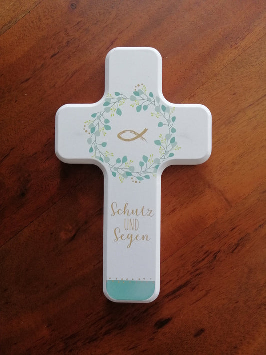 Kinderholzkreuz, Kreuz Holz, Taufe Geschenke - "Schutz und Segen" 11x18 cm
